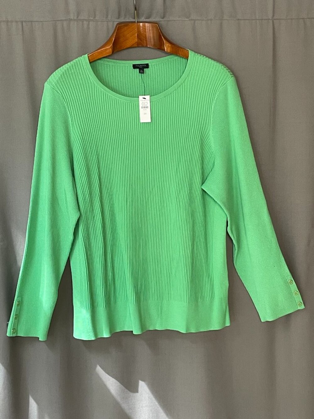 NWT Talbots 2X Ribbed Crewneck Sweater Green Button Cuff Plus Size